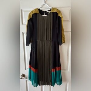 BCBGMaxAzria Olive and Black Pleated Dress
